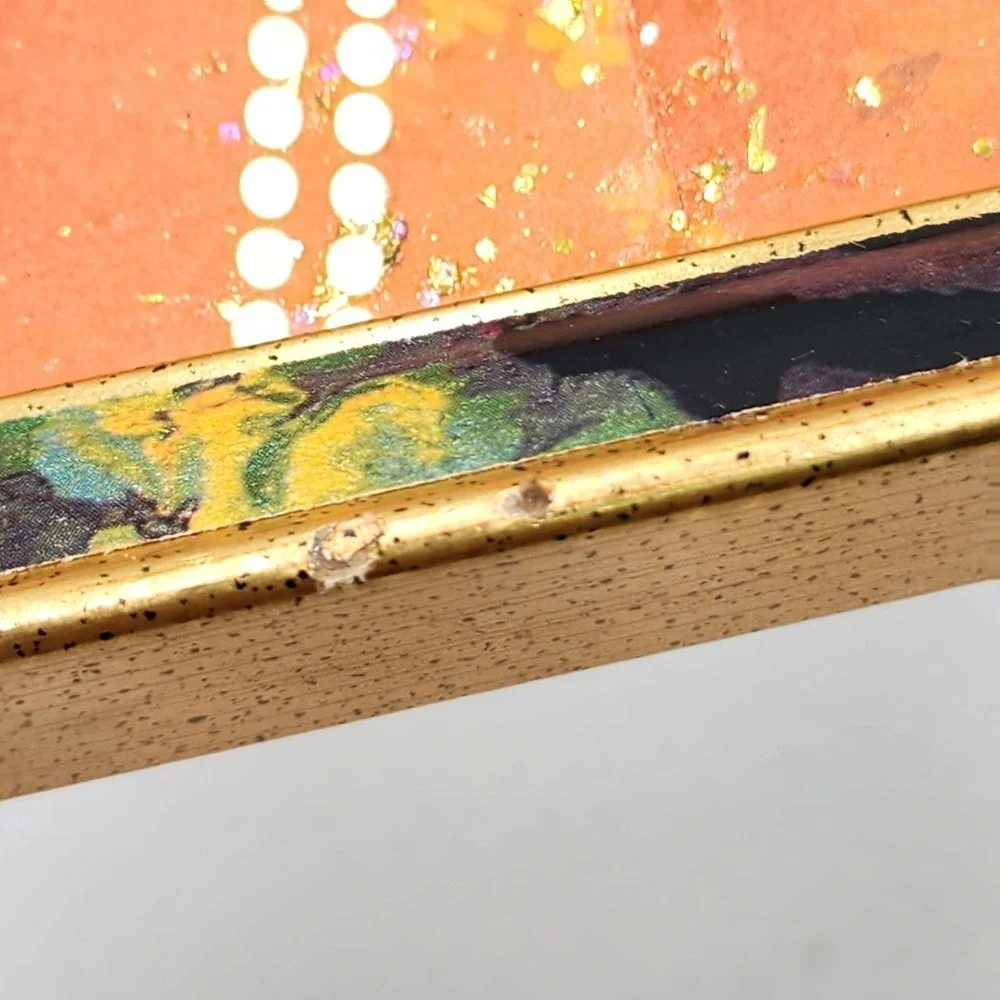Vintage 1980s Colorful Floral Frame Gold Trim with Vintage Bunny Floral Ephemera